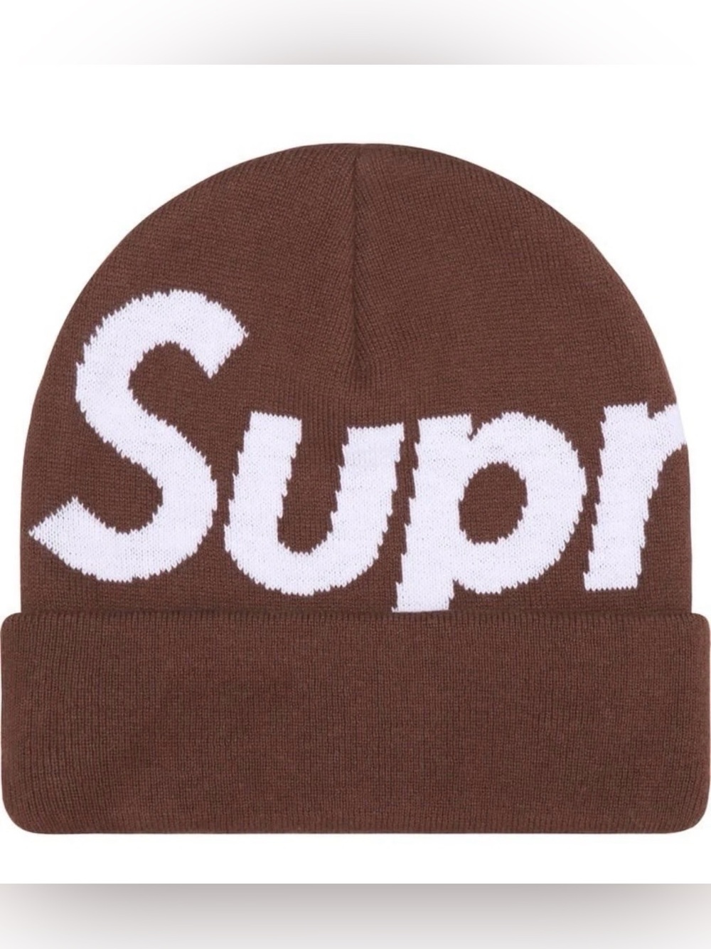Supreme Big Logo Beanie Brown Graphic Logo FW25 Winter Hat Knit Cap Acrylic